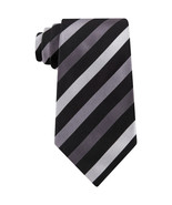 GEOFFREY BEENE Black Gray Satin Ribbed Take Me Home Stripe Silk Classic Tie - $367.32 MXN