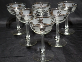 Vintage Libbey Glass 5.5&quot; Champagne Glass Silver Leaf 4 Ounce - Set Of 6 - Usa - $36.42