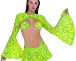 Sequin Shrug Long Bell Sleeves Flared Crop Top Neon Yellow Dance Rave Pa... - $89.09