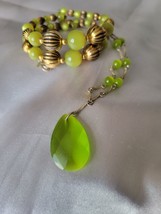 Vintage Avon Green Moonglow Glass Bead Necklace and Green Wrap Lucite Bracelet - £16.14 GBP