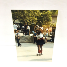 African American Woman Roller Skating Vintage Photo 80&#39;s Man Shirtless Watching - £37.34 GBP