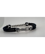 David Yurman Sterling Silver .925 Cable Id Leather Men&#39;s Bracelet Large - $824.09 CAD