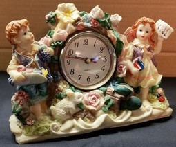 I) Tabletop Mantle Boy Girl Bunny Garden Clock Battery Analog Shelf Clock - $5.93