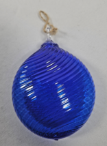 Blue Ripple Handblown Glass Ornament Bauble Ball Waves Swirl Great Gift - $12.99