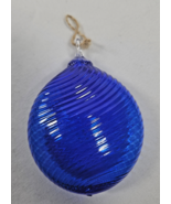 Blue Ripple Handblown Glass Ornament Bauble Ball Waves Swirl Great Gift - €11,24 EUR