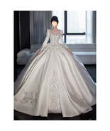 Long Sleeve Luxury Satin Wedding Dress - $603.00