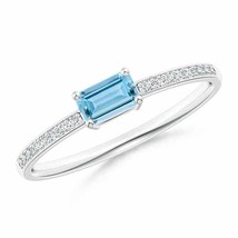 ANGARA East-West Emerald-Cut Aquamarine Solitaire Ring for Women in 14K Gold - £582.93 GBP