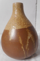 Small Signed JAPAN Volcanic Bulbous Shaped Bud Vase Lively Earth Tone Br... - $23.64