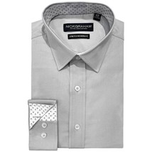 Nick Graham Men&#39;s Modern-Fit Stretch Solid w/Contrast Dress Shirt Grey-1... - £21.52 GBP