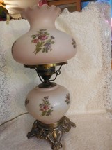 Large Gone With The Wind Hurricane Lamp w/Dark Pink Nosegay, Blue, Yellow - $104.05