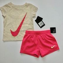 Nike Toddler Girls Swoosh Tee Shirt &amp; Shorts Set Outfit Hyper Pink 2T 3T 4T - £18.09 GBP