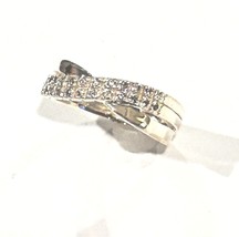 Solid Sterling Silver Wrap and Crossed Ring Band Cubic Zirconia Accents 5.5 g - £13.65 GBP