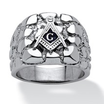 Masonic Mason Silver Nugget Stainless Steel Ring Size 8 9 10 11 12 13 - £79.00 GBP