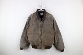 Vtg 90s Carhartt Mens L Distressed Spell Out Quilted Western Bomber Jacket Brown - $197.95