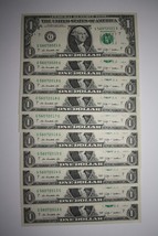 10 Consecutive Serial # Us $1 Dollar Bills Uncirculated In 10-Pocket Portfolio - $28.01