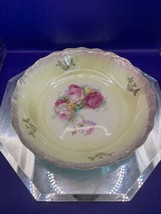 Pink and White Roses Scalloped Edge Hand Painted Serving Bowl 9.5&quot; Diameter - $14.11