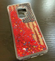 For Samsung Galaxy S9+ Plus - Tpu Rubber Case Waterfall Liquid Glitter Usa Flag - £13.36 GBP