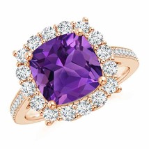 ANGARA Cushion Amethyst Cocktail Ring with Diamond Halo for Women in 14K Gold - £2,157.01 GBP