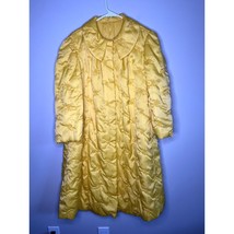 Vintage 1960s Satin Yellow Acorn Embroidery Quilted Glam Collared Bed Co... - £197.68 GBP