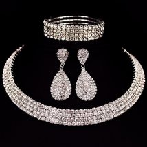 Hot Selling Bride Classic Rhinestone Crystal Choker Necklace Earrings and Bracel - £25.04 GBP