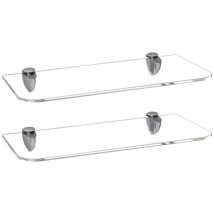 2 Pack Of Acrylic Glass Wall Mounted Floating Shelves With Metal Adjustable Shel - £30.44 GBP