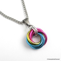 Pansexual pride pendant necklace, chainmail love knot, handmade jewelry - £8.37 GBP+