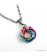 Pansexual pride pendant necklace, chainmail love knot, handmade jewelry - £8.20 GBP+