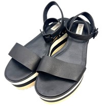 Steve Madden Marco Wedge Platform Sandals Black Leather US 9.5 Ankle Straps - £29.75 GBP