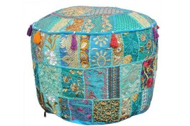 Indian Pouf Ottoman Covers Patchwork Footstool Embroidery Bohemian Pouffe JP191 - £16.93 GBP+
