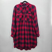 Madewell Red Blue Plaid Longsleeve Half Button Tunic Shirt Dress Blouse Large - £63.87 GBP