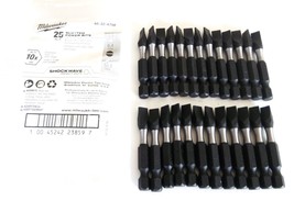25 MILWAUKEE SHOCKWAVE 2&quot; IMPACT 1/4&quot; SLOTTED MAGNETIC SCREW BITS 48-32-... - $37.99