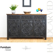 Furniture BoutiQ Carved Charcoal Buffet Sideboard | Indian Carving Buffet - £2,327.52 GBP
