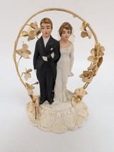 Vintage Wedding Cake Topper Bride Groom 4.75&quot;H Chalkware 1950s - $40.79