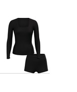 BNWT Victoria&#39;s Secret Ribbed Modal Scoop Long-Sleeve Shortie Set, Black... - $831.12 MXN