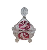 Hofbauer Byrdes Cranberry Glass 3-footed Covered Candy Dish Crystal Ruby Flash - £37.07 GBP