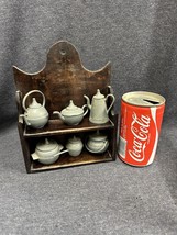 Vintage Set of 6 Miniature Pewter tea coffee pots w/ ￼Wall Hanging Display - $43.01