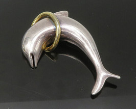 925 Sterling Silver - Vintage Shiny Two Tone Leaping Dolphin Brooch Pin - BP8784 - £57.64 GBP