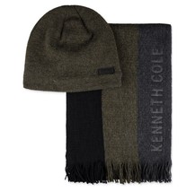 Kenneth Cole Reaction Mens Beanie &amp; Scarf Set Olive Green $54 - Nwt - £14.26 GBP