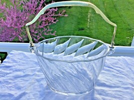 Heisey Twist Pattern Basket With Brass Handle Art Deco Signed Vintage Glass - £69.38 GBP