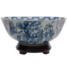 Porcelain 14-inch Blue and White Ladies Bowl (China) Ceramic Handmade - £112.76 GBP