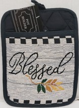 Fabric Tapestry Jumbo Pot Holder (7&quot; x 9&quot;) BLESSED &amp; LEAVES IN RECTANGLE,HC - £5.44 GBP