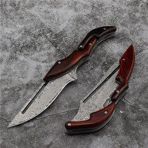 Exquisite Mechanical Wooden Handle VG10 Damascus Steel Tactical Folding ... - £39.14 GBP