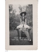 3.25 x 5.25&quot; 1940s Big Hat Lady / Man Adirondack Deckle Edge B/W Photograph - $5.00