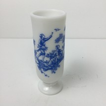 Vtg Avon Milk Glass Blue &amp; White Toile Design Footed Demitasse Cup - $9.00