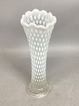 VTG Northwood Glass Diamond Point EAPG Ruffled Vase - Opalescent White -... - $19.79