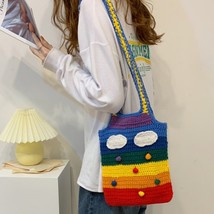 Rainbow Striped Knitted Bag | Women Handmade Crochet Shoulder Bag - £31.17 GBP