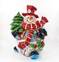 Christmas &#39;Patches the Snowman&#39; Cookie Jar Large Ceramic Home Interiors Holiday - £31.86 GBP