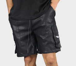 Genuine Lambskin Sports Leather Casual Stylish Black Men Gym Short Pants... - £76.65 GBP+