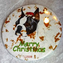 Vintage 2008 Merry Christmas Boston terrier Pinback button - $21.78