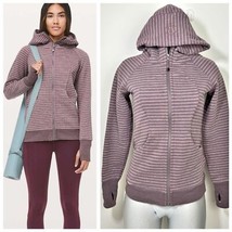 LULULEMON Scuba Hoodie Classic Cotton Fleece Size 6 Stripe Heathered Ant... - $69.86